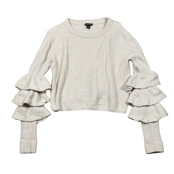 Club Monaco ASAL 100% Merino Wool Tiered Ruffle Sleeves Pullover Sweater Sz M - Picture 2 of 12